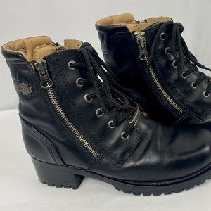 Harley Davidson Womens 84178 Motorcycle Boots Leather Block Heel Double Zipper